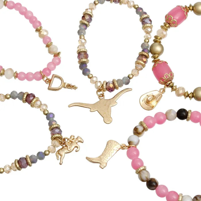 Bead Pink 5 Pcs Western Cowgirl Charm Bracelets