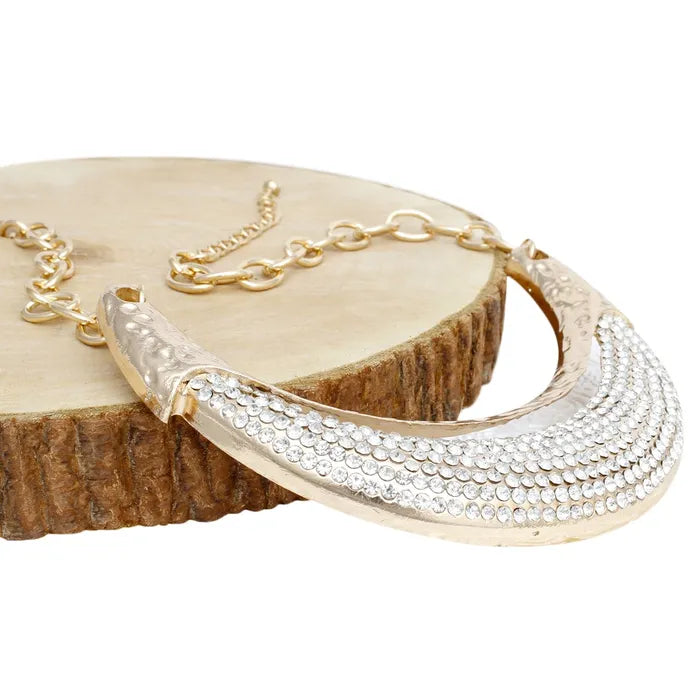 Bib High Shine Rigid Silver Plate Bling Necklace