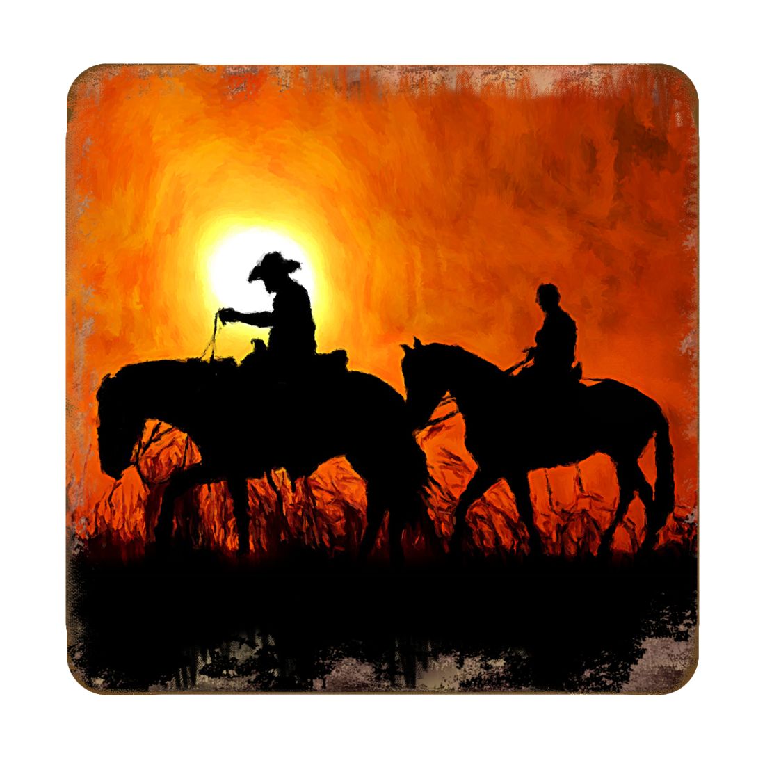 Cowboy Sunset Ride Wooden Cork Coasters Gift Set of 4 by Nature Wonders - Nature Wildlife Decor  - 95230C-S4-3