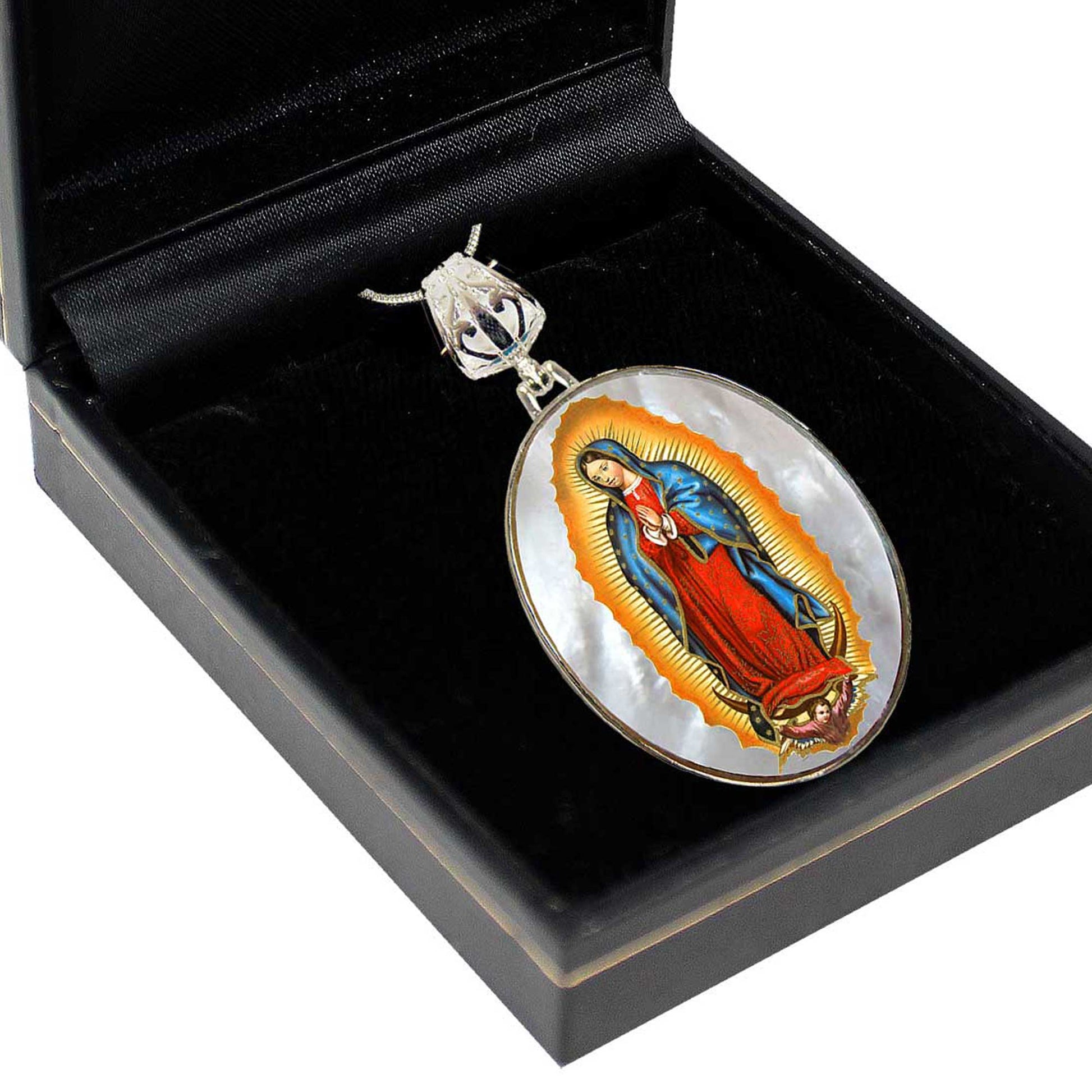 Lady of Guadalupe Silver Plated Mother of Pearl Necklace Jewelry - 43032-4