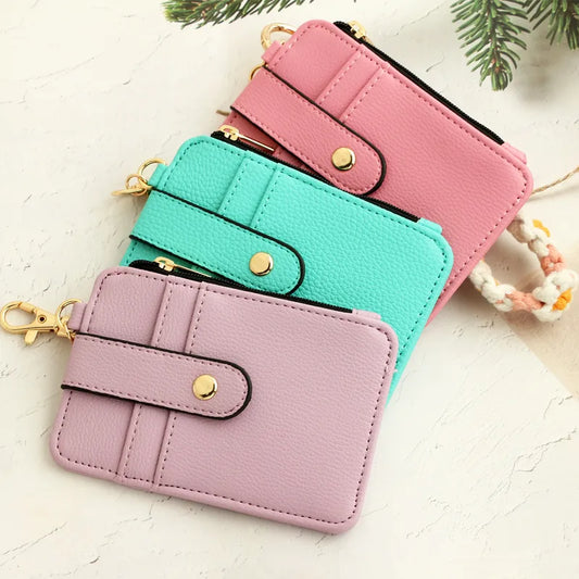 Women's Solid Color Pu Leather Zipper Card Holders Assorted Colors