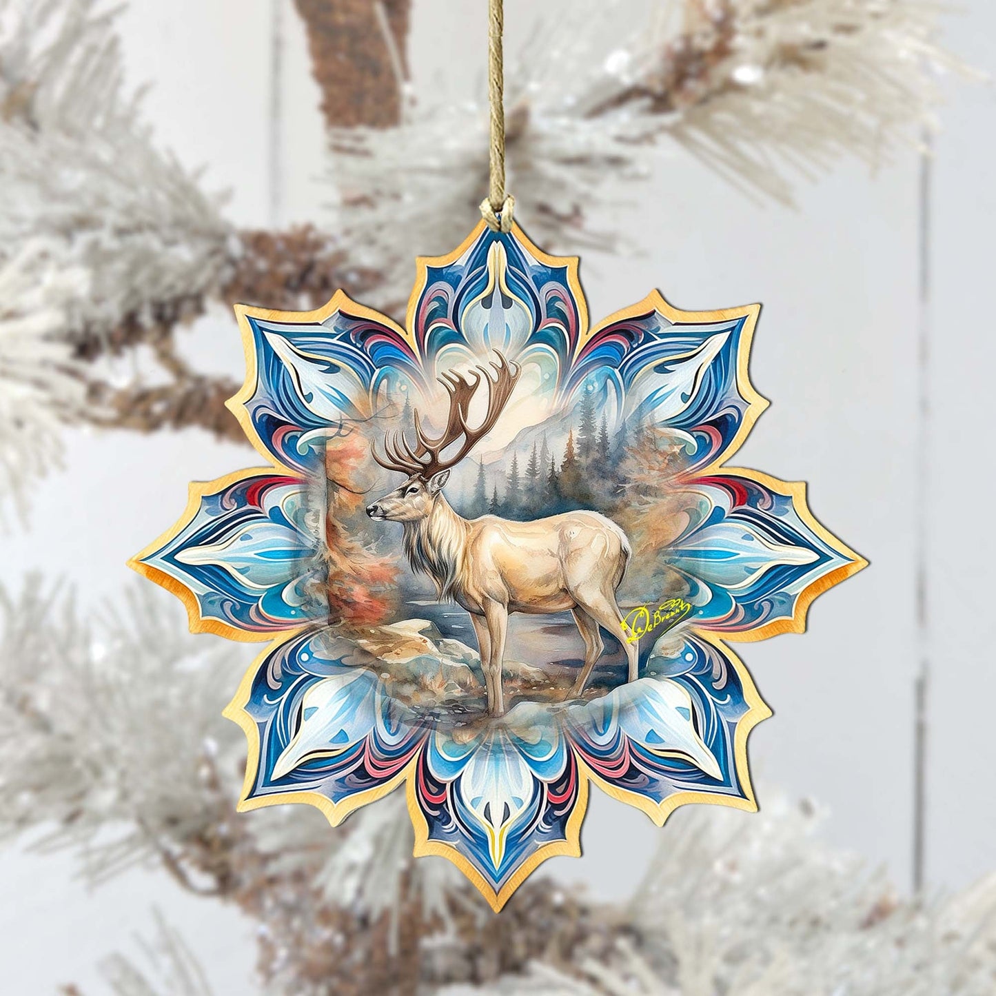 Reindeer Snowflake Large Wooden Ornament by G. Debrekht - Nature Wildlife Decor - 8688415M-4