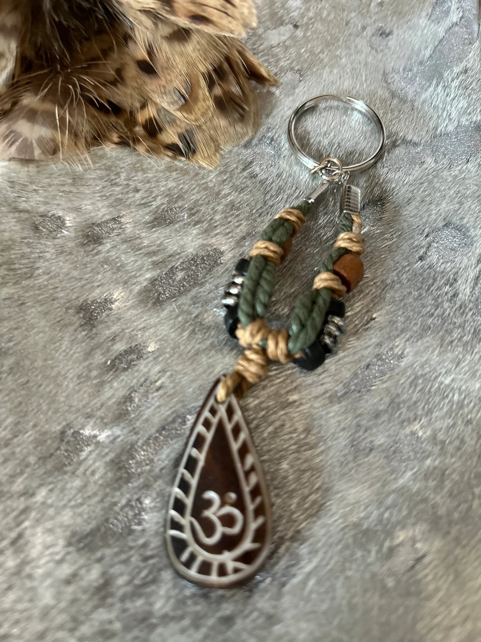 Bag Charm Bohemian Macrame keychain Wood Beads