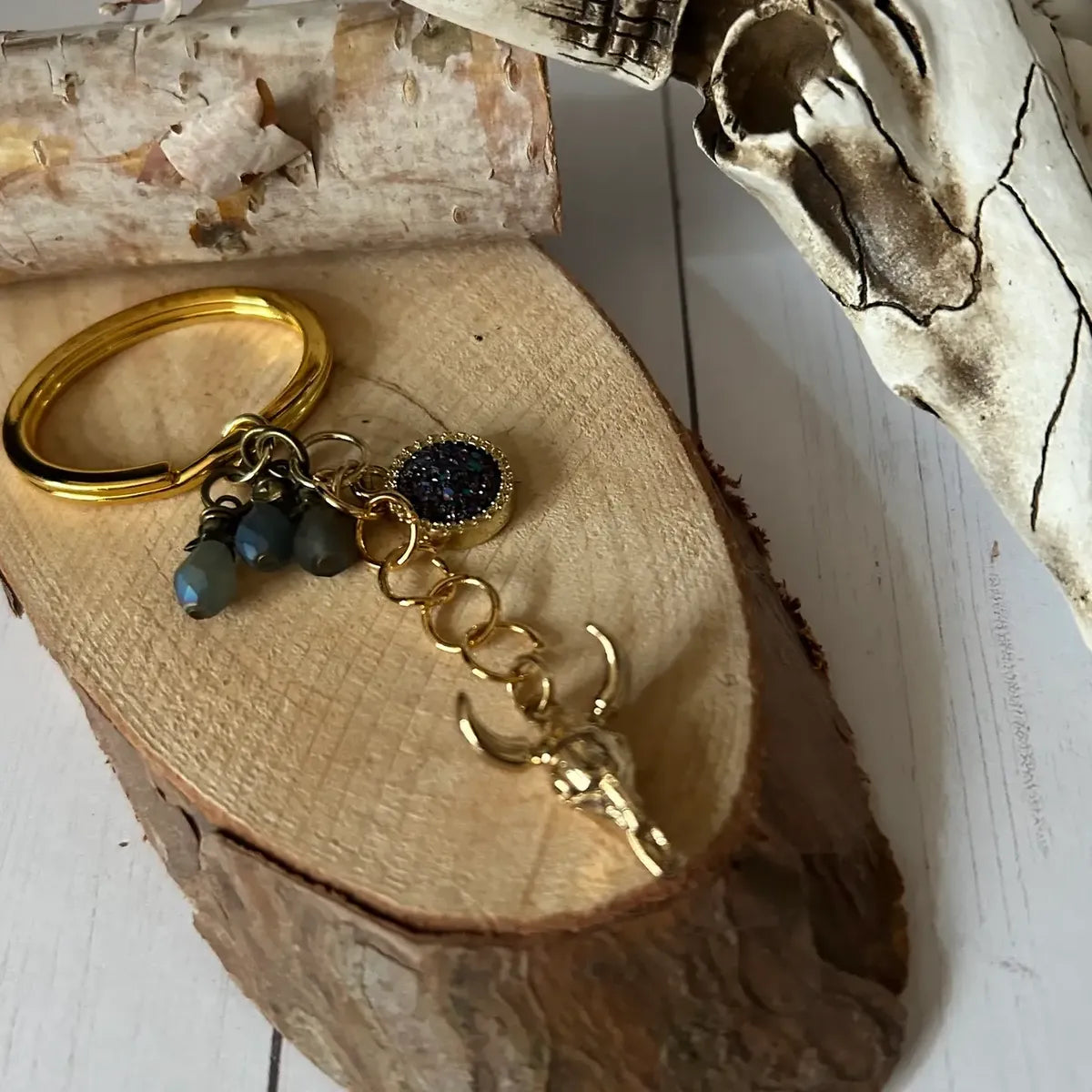 Western Steer Head Keychain with Assorted Beads