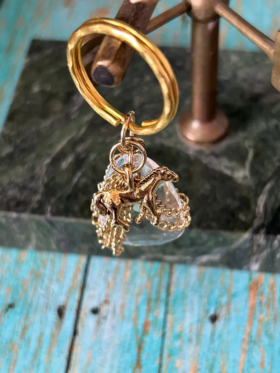 Western Teardrop Horse Gold Keychain