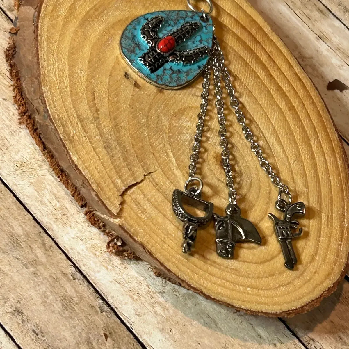 Western Keychain with Cactus Gun Spur and Horse Head Theme