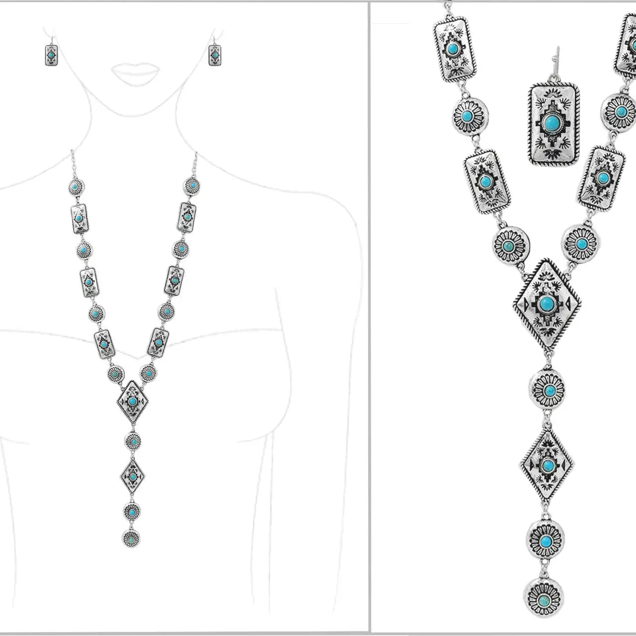 Native Navajo Diamond Tie Necklace Earrings Set