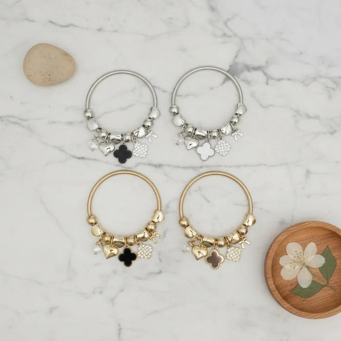 Black White Clover Jump Coil Stretch Bracelets