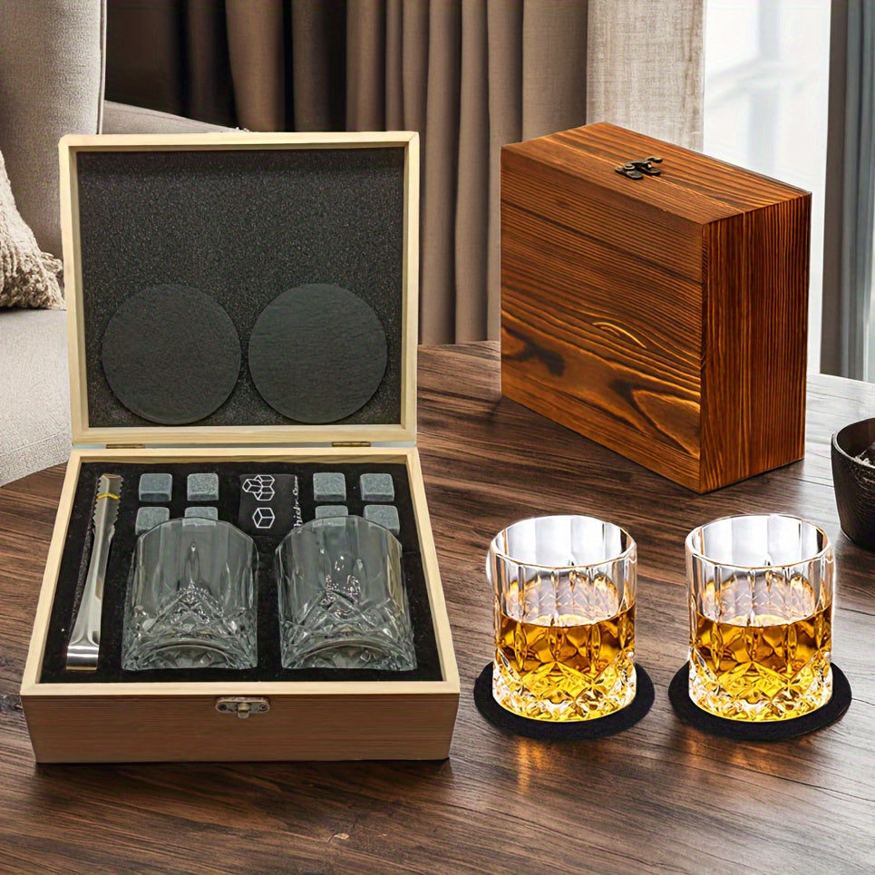 Whiskey Glasses Gift Set with Stones & Tongs-1