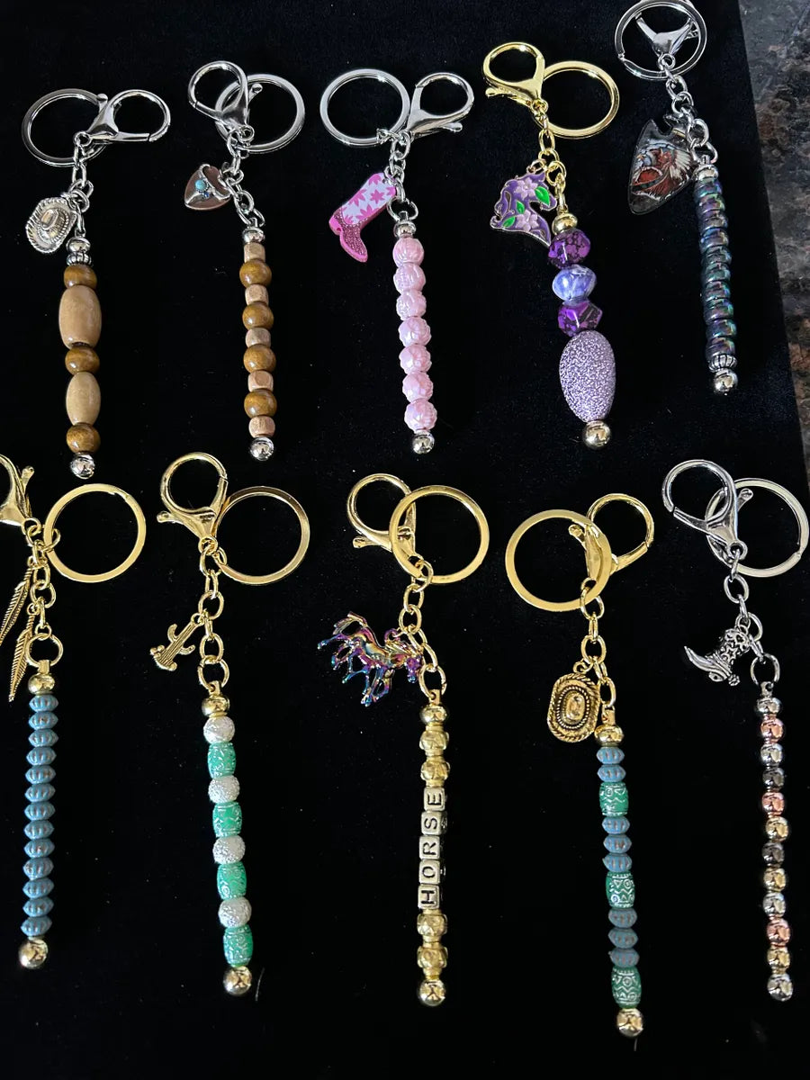 Western Theme Fashion Alloy Beaded Keychain Bars with Western Charms