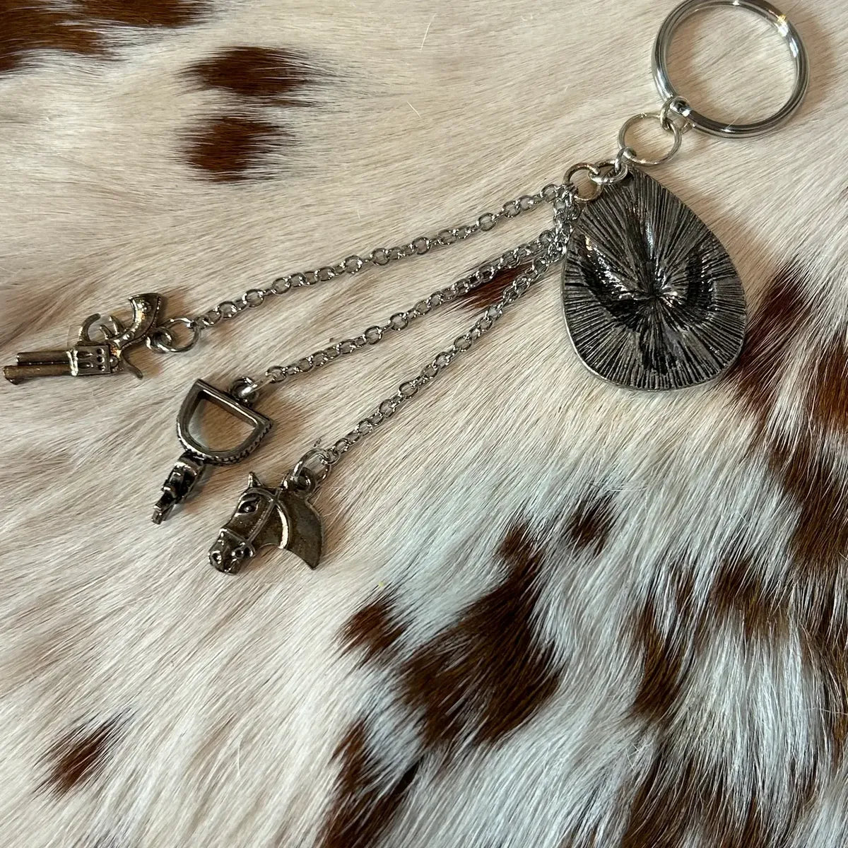 Western Keychain with Cactus Gun Spur and Horse Head Theme