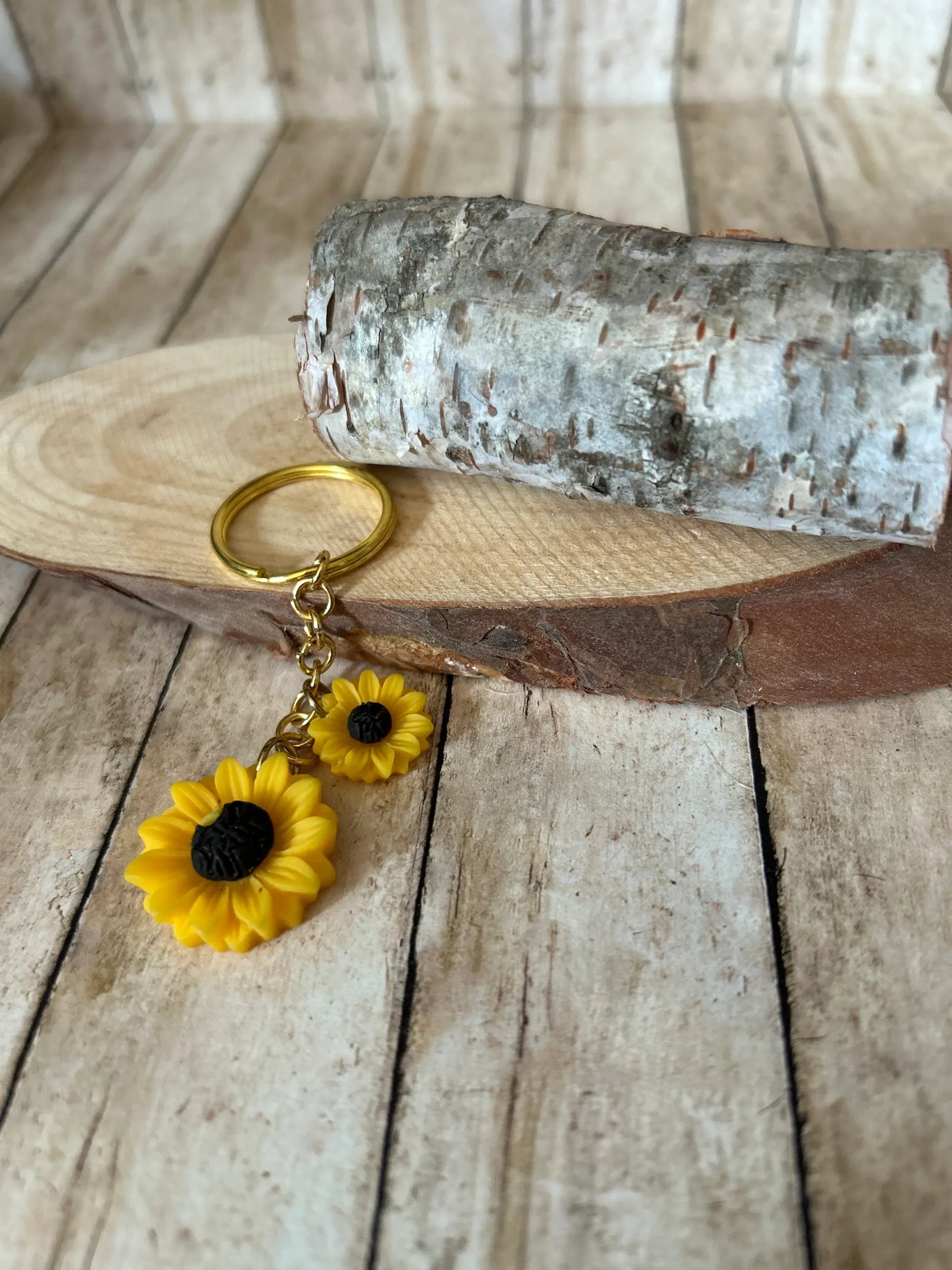 Bag Charm Two Yellow Sunflower Keychain