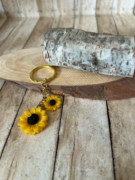 Bag Charm Two Yellow Sunflower Keychain