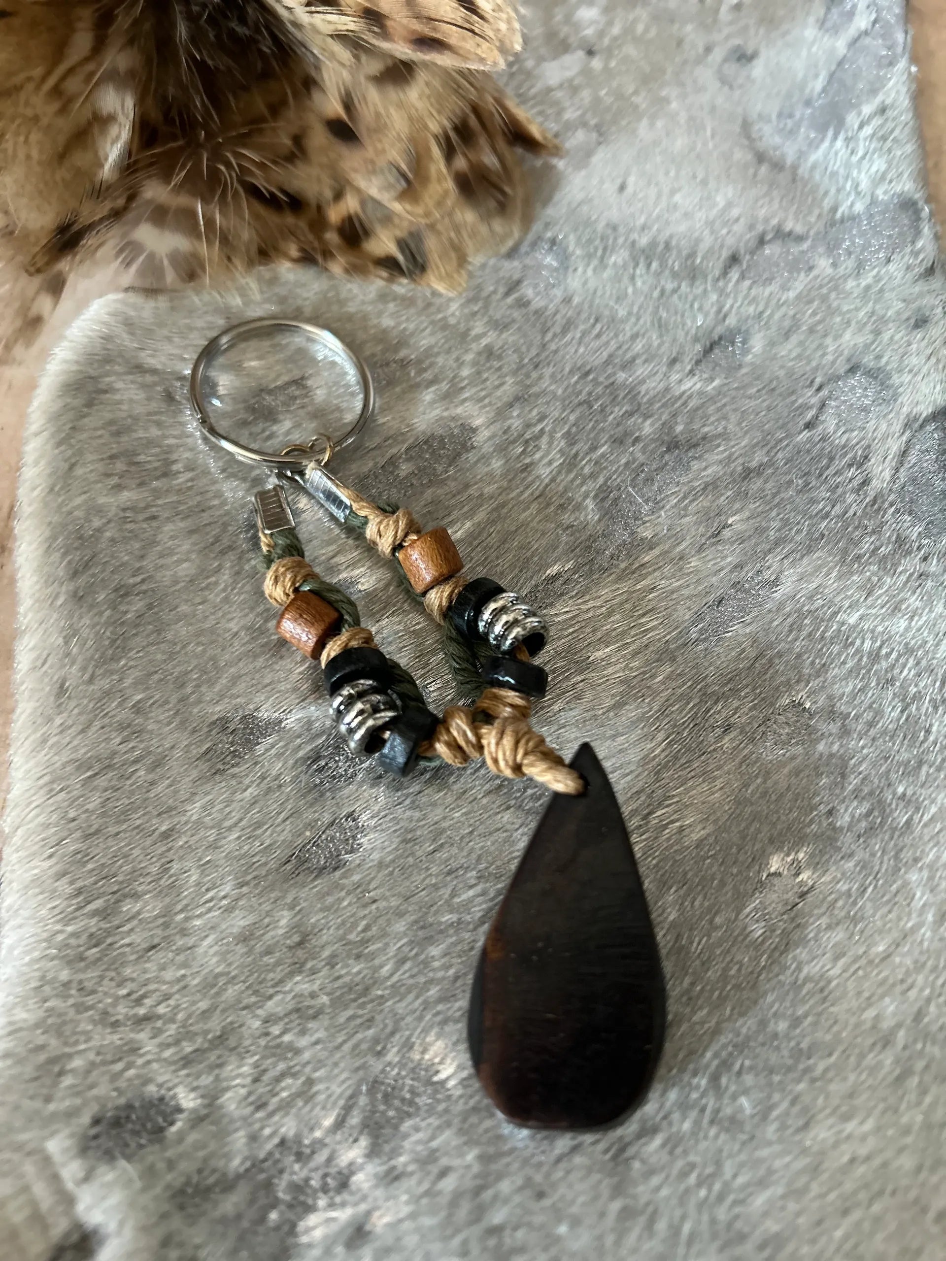 Bag Charm Bohemian Macrame keychain Wood Beads