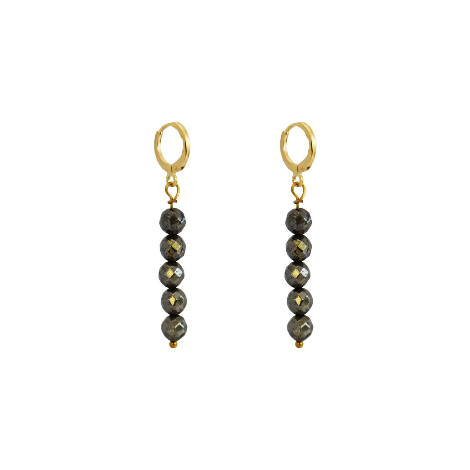 Faceted Drop of 5 Pyrite Stone Earrings-0