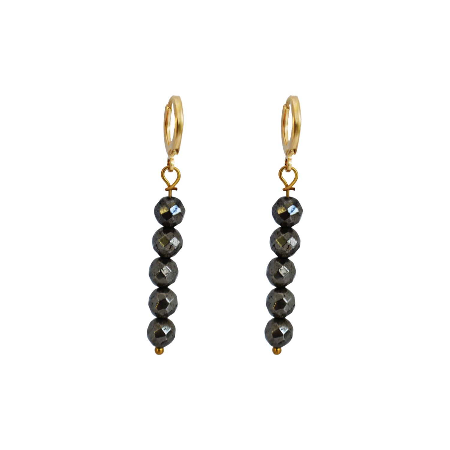 Faceted Drop of 5 Pyrite Stone Earrings-1