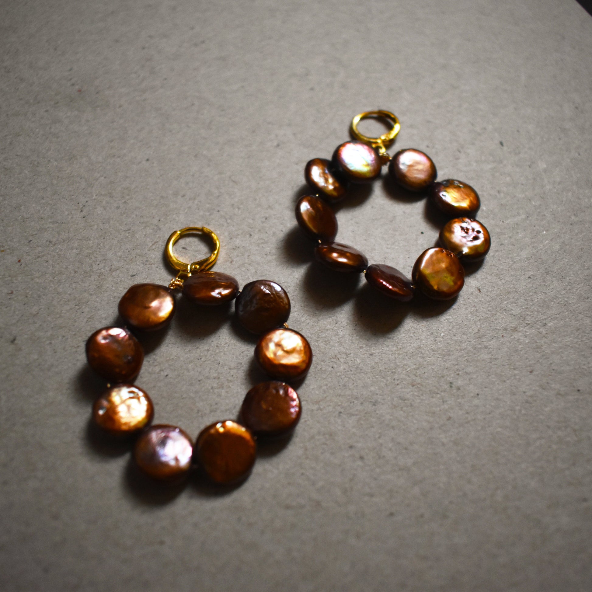 Dark brown freshwater pearl hoop earrings | by Ifemi Jewels-1