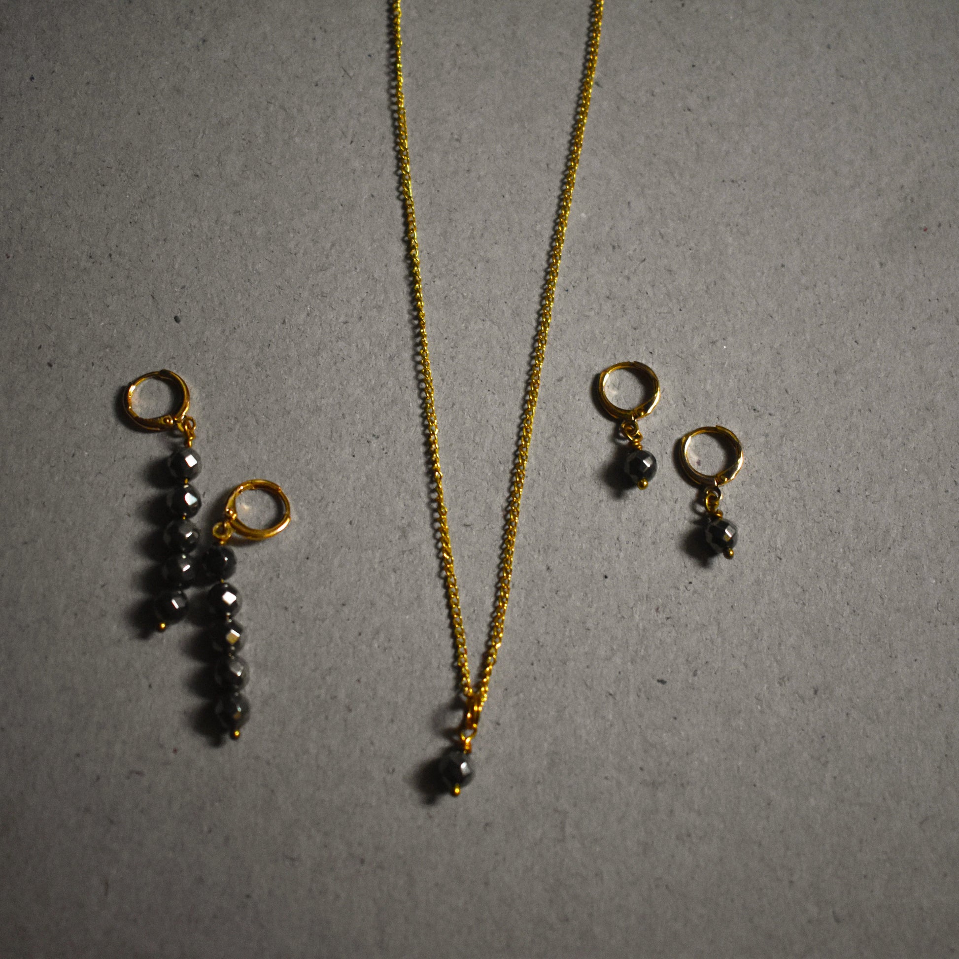 Faceted Drop of 5 Pyrite Stone Earrings-4