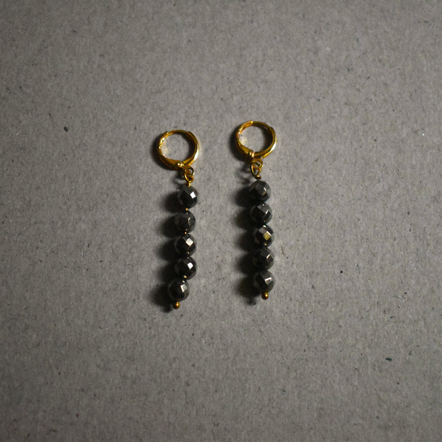Faceted Drop of 5 Pyrite Stone Earrings-3