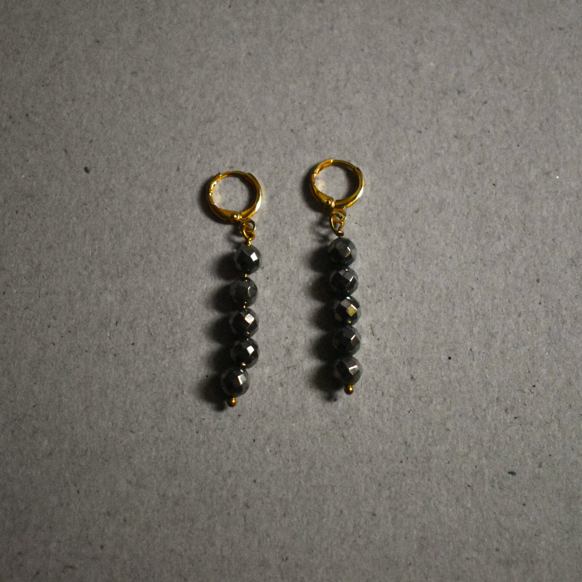 Faceted Drop of 5 Pyrite Stone Earrings-3