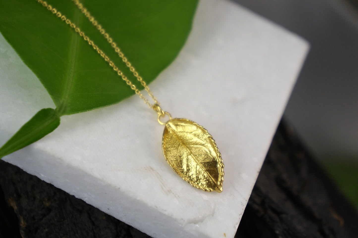 Rose Leaf Necklace – Handmade Pendant Necklace | 18k Gold Filled Recycled Brass-1