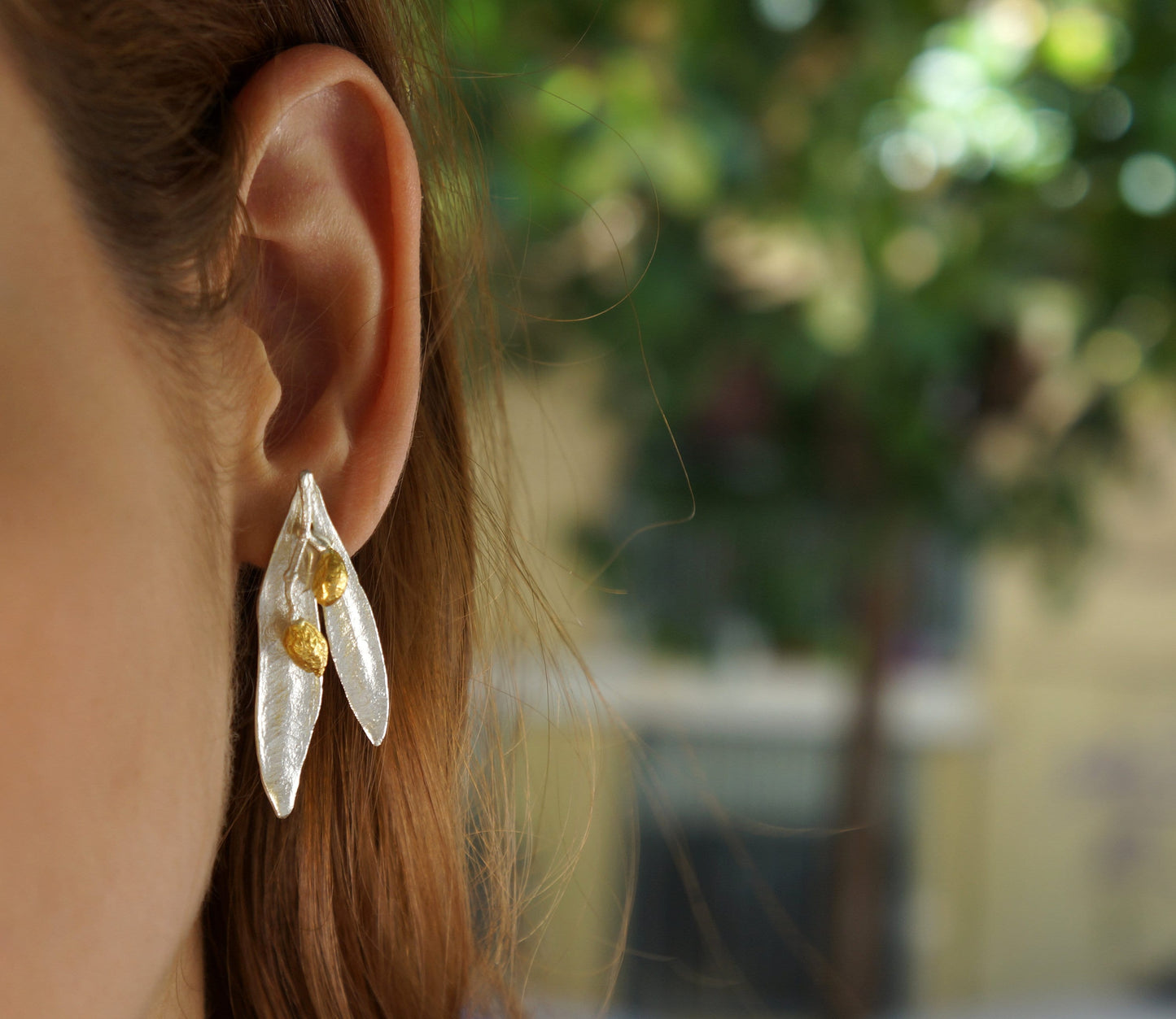 Olive Leaf Earrings – Sterling Silver Earrings | Gold Black Dangle Statement-2