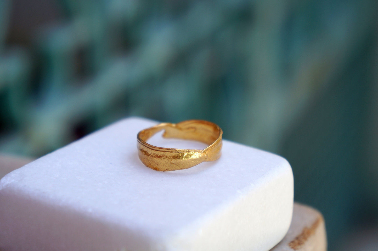 Solid Gold Olive Ring – 9k 14k 18k Gold Leaf Band | Nature Inspired Wedding Band-1