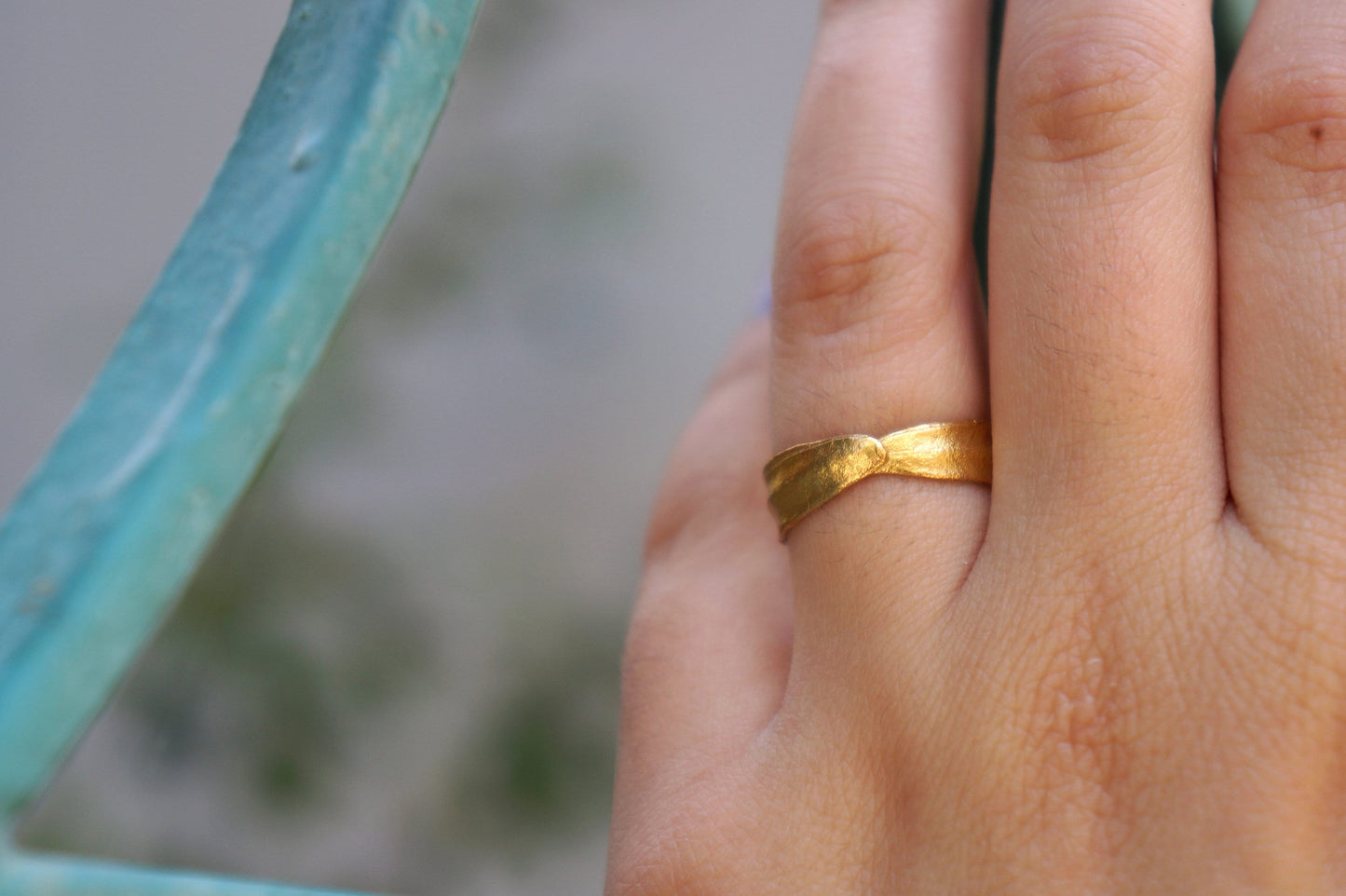 Solid Gold Olive Ring – 9k 14k 18k Gold Leaf Band | Nature Inspired Wedding Band-4