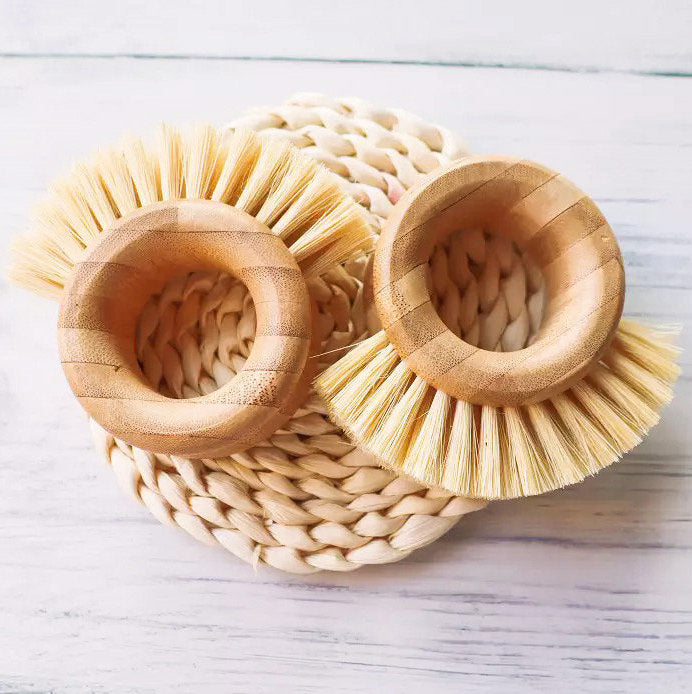 Bamboo Sisal Kitchen Ring Brush - Zero Waste Natural Veggie Brush-1