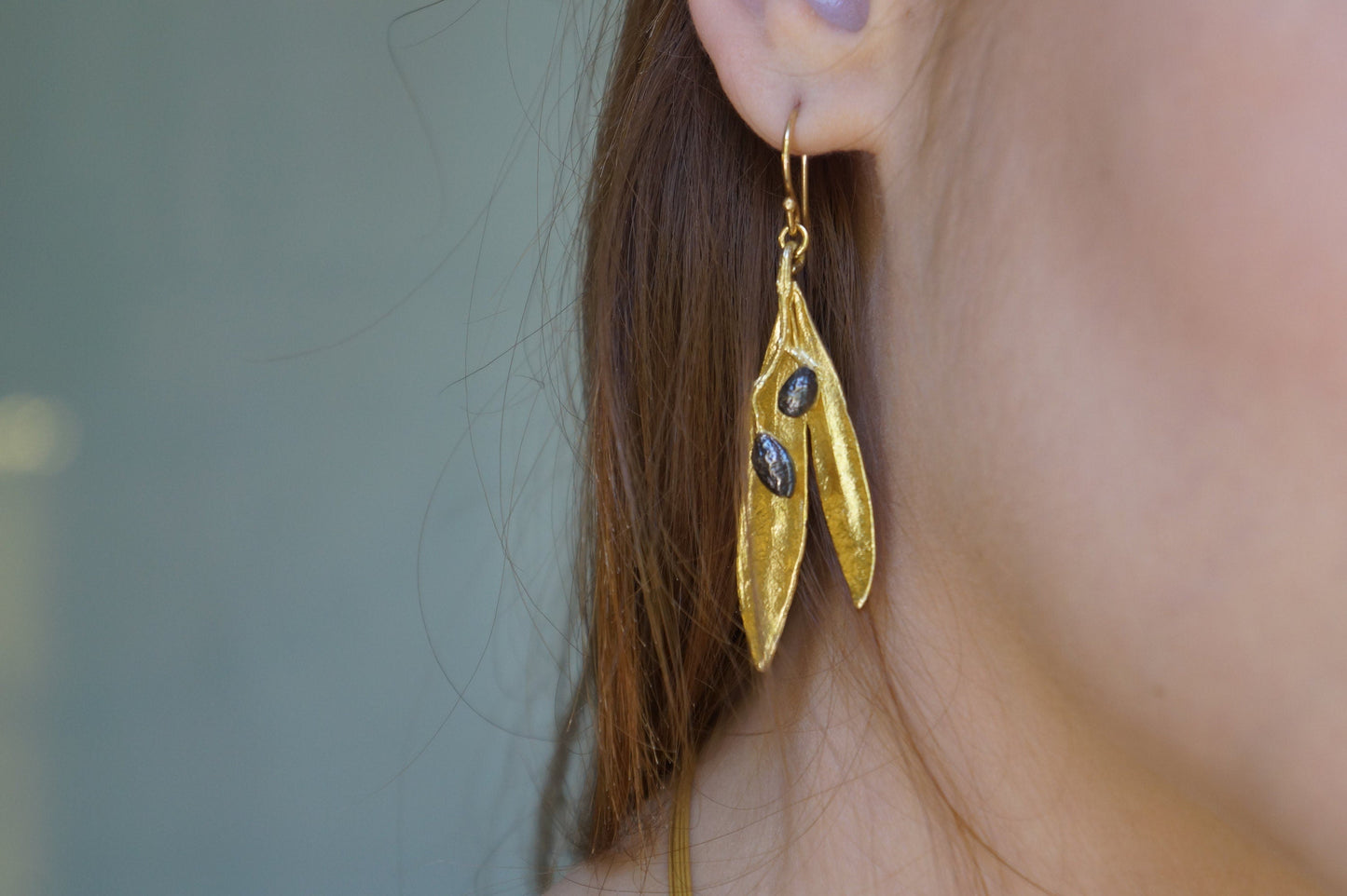 Olive Leaf Earrings – Sterling Silver Earrings | Gold Black Dangle Statement-0