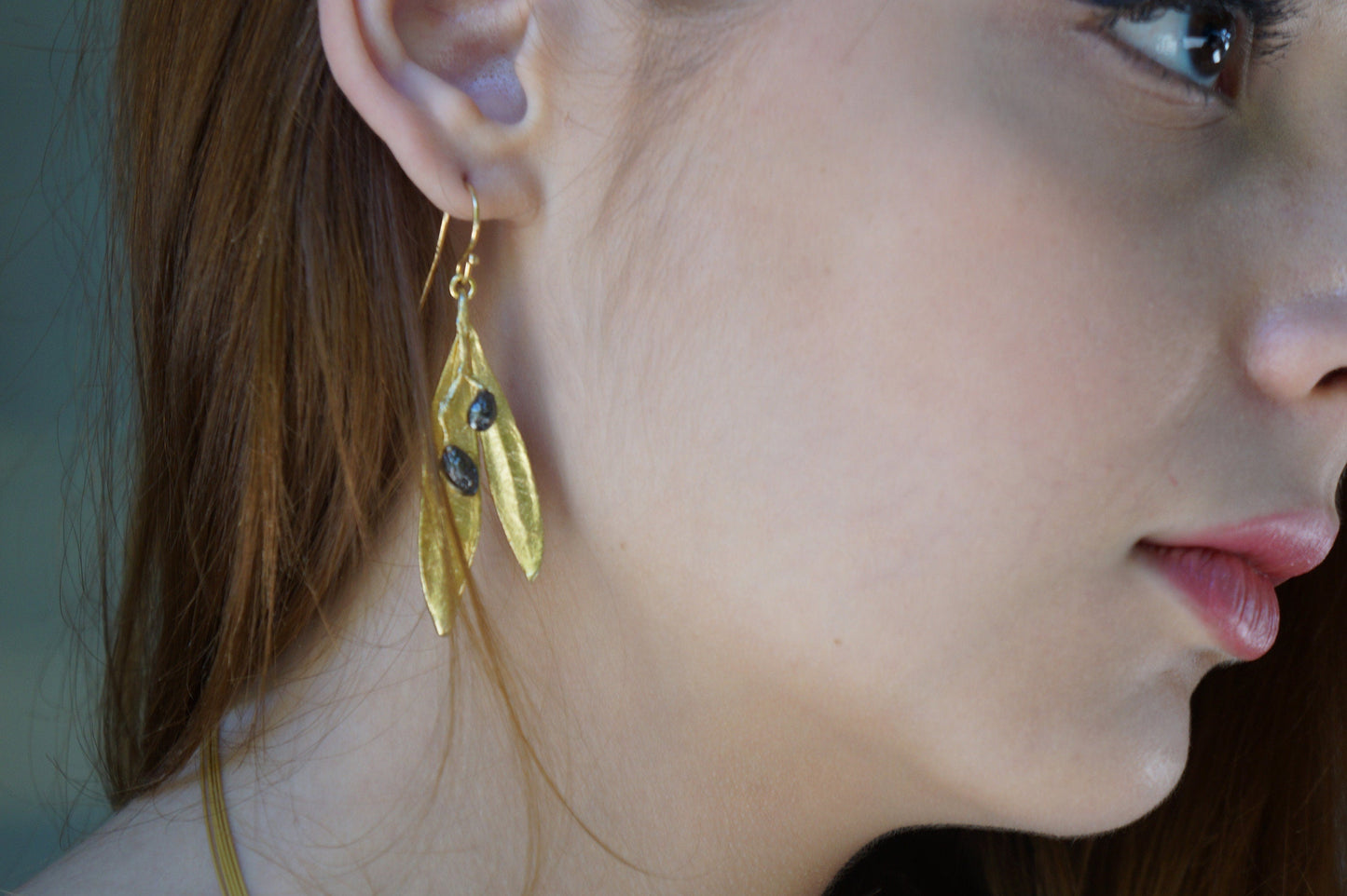 Olive Leaf Earrings – Sterling Silver Earrings | Gold Black Dangle Statement-1