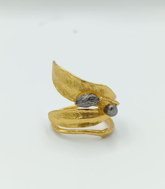 Solid Gold Rings – Olive Branch Ring | Handmade Wide Band Botanical Jewelry-0