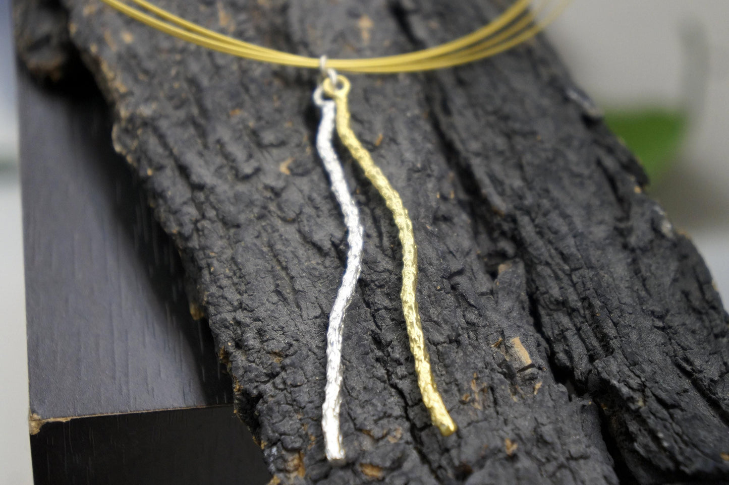 Sterling Silver Necklace – Two Tone Pine Branch Pendant | Botanical Jewelry-0