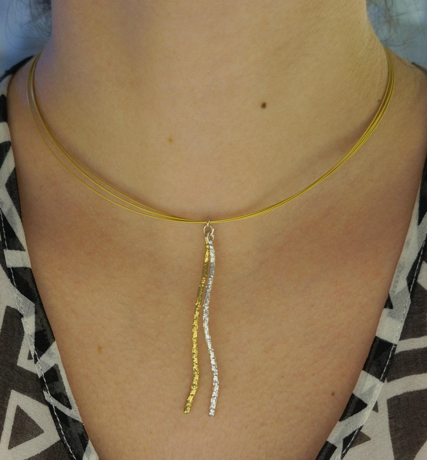 Sterling Silver Necklace – Two Tone Pine Branch Pendant | Botanical Jewelry-1