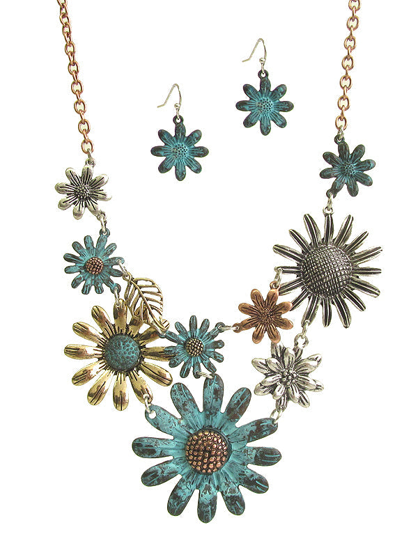 GARDEN THEME MULTI FLOWER BIB NECKLACE SET-0