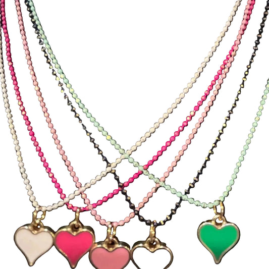 Girls Pastel Heart Tiny Head Necklace Earrings
