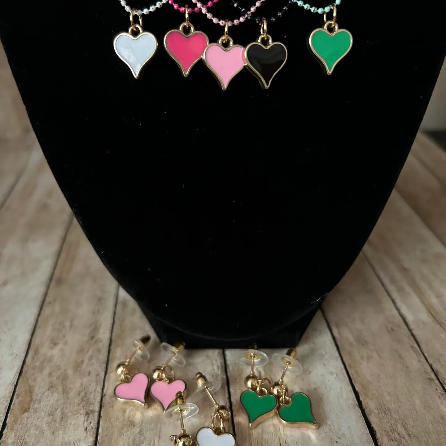 Girls Pastel Heart Tiny Head Necklace and Earrings
