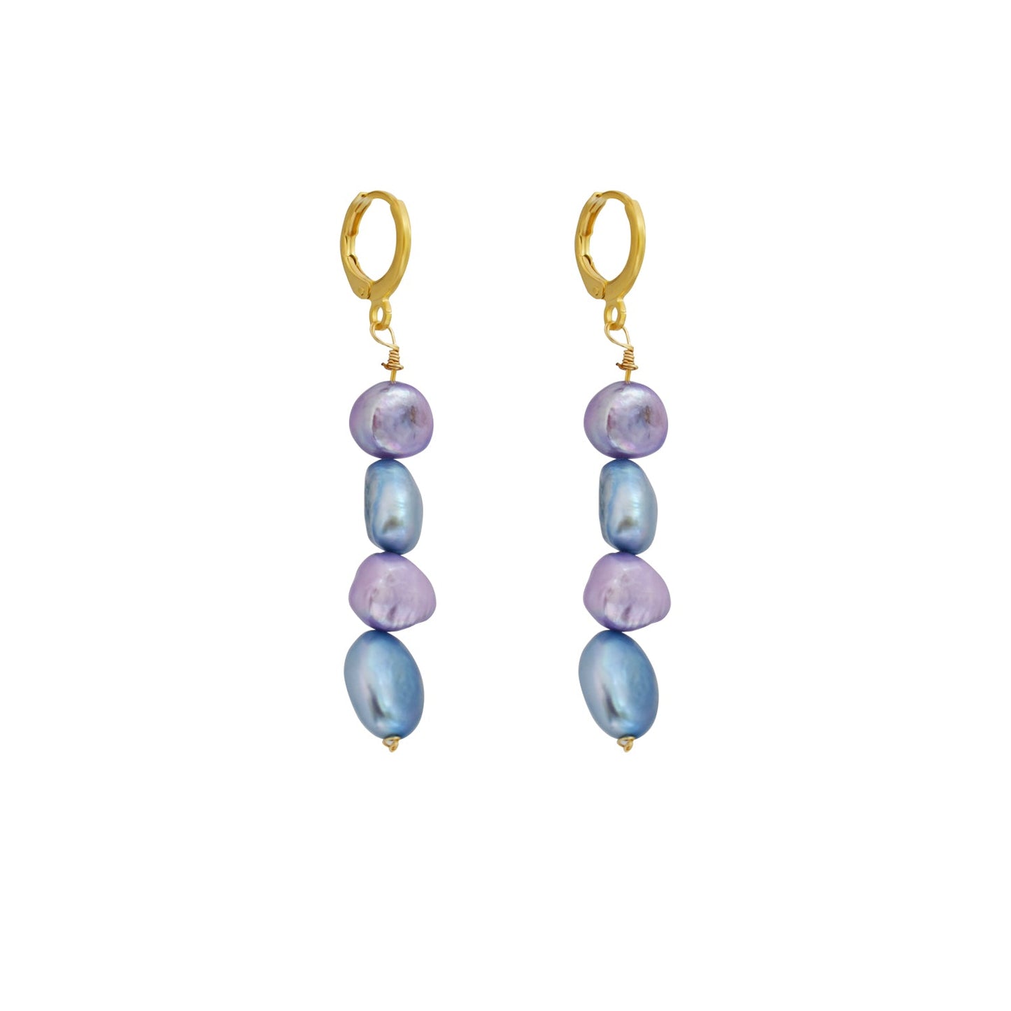 Blue lilac purple freshwater pearl huggie earrings | by Ifemi Jewels-1