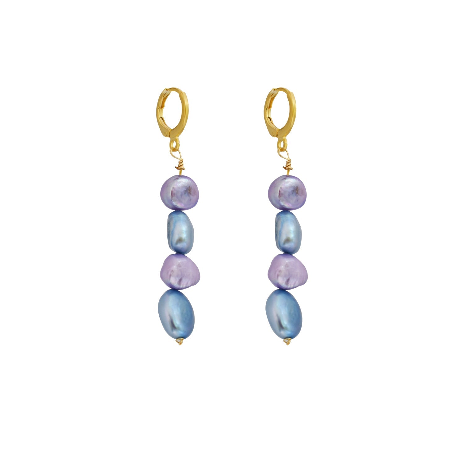 Blue lilac purple freshwater pearl huggie earrings | by Ifemi Jewels-1