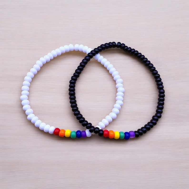 Bracelet Rainbow Stretch Seed Beed Black White