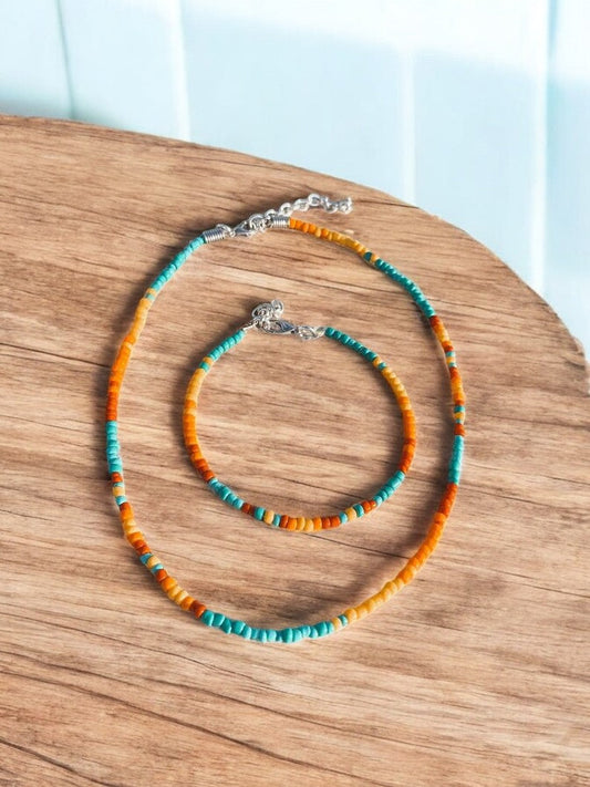 Vibrant Western Necklace Bracelet Set Seed Beed
