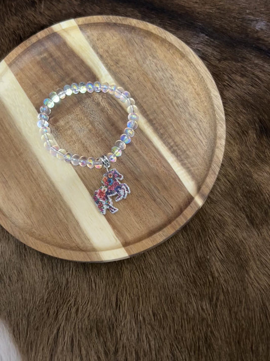 Little Girls Floresent Beads Horse Charm Bracelet