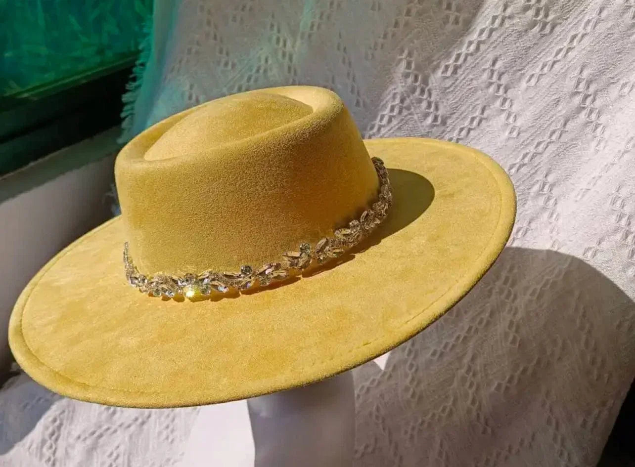 Raw flower diamond round brim Fedora Hat