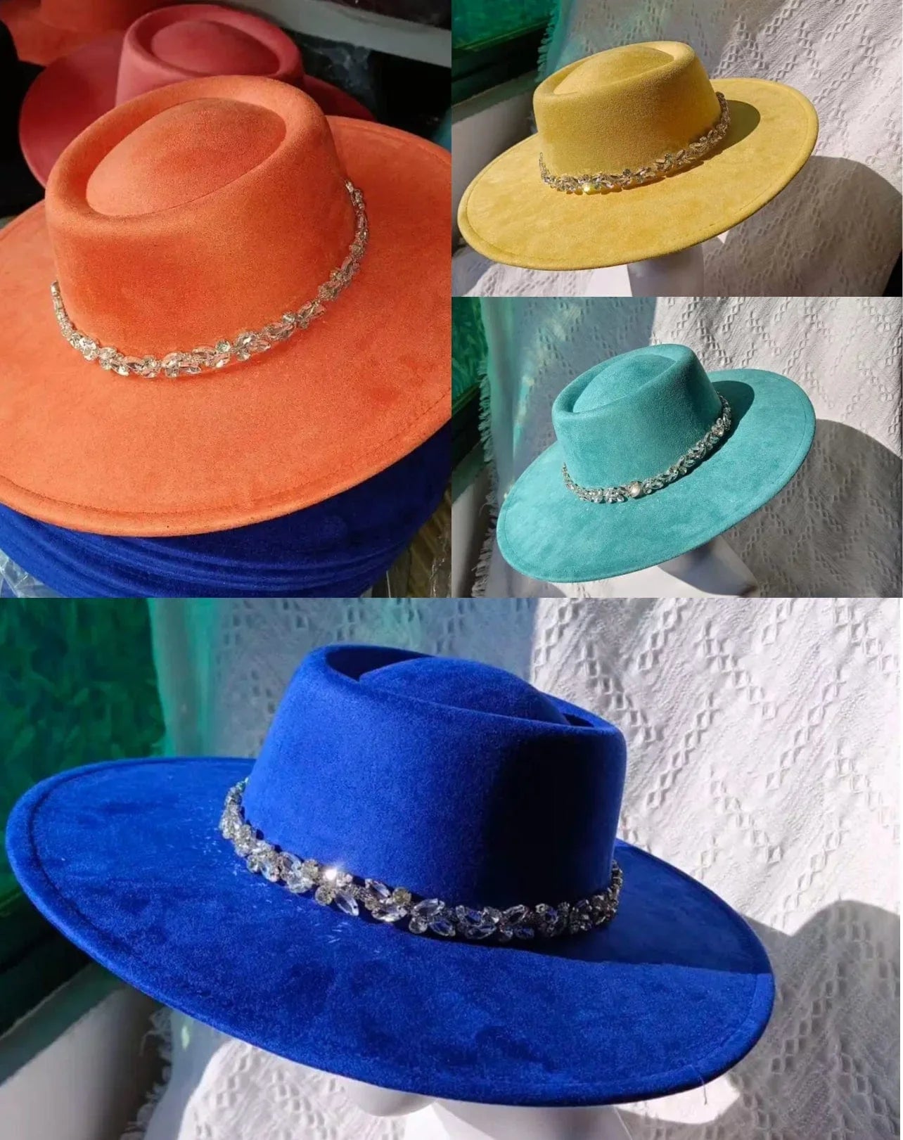 Raw flower diamond round brim Fedora Hat