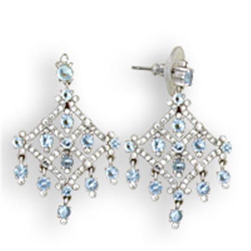 S35801 - Rhodium 925 Sterling Silver Earrings with Top Grade Crystal  in Sea Blue-0