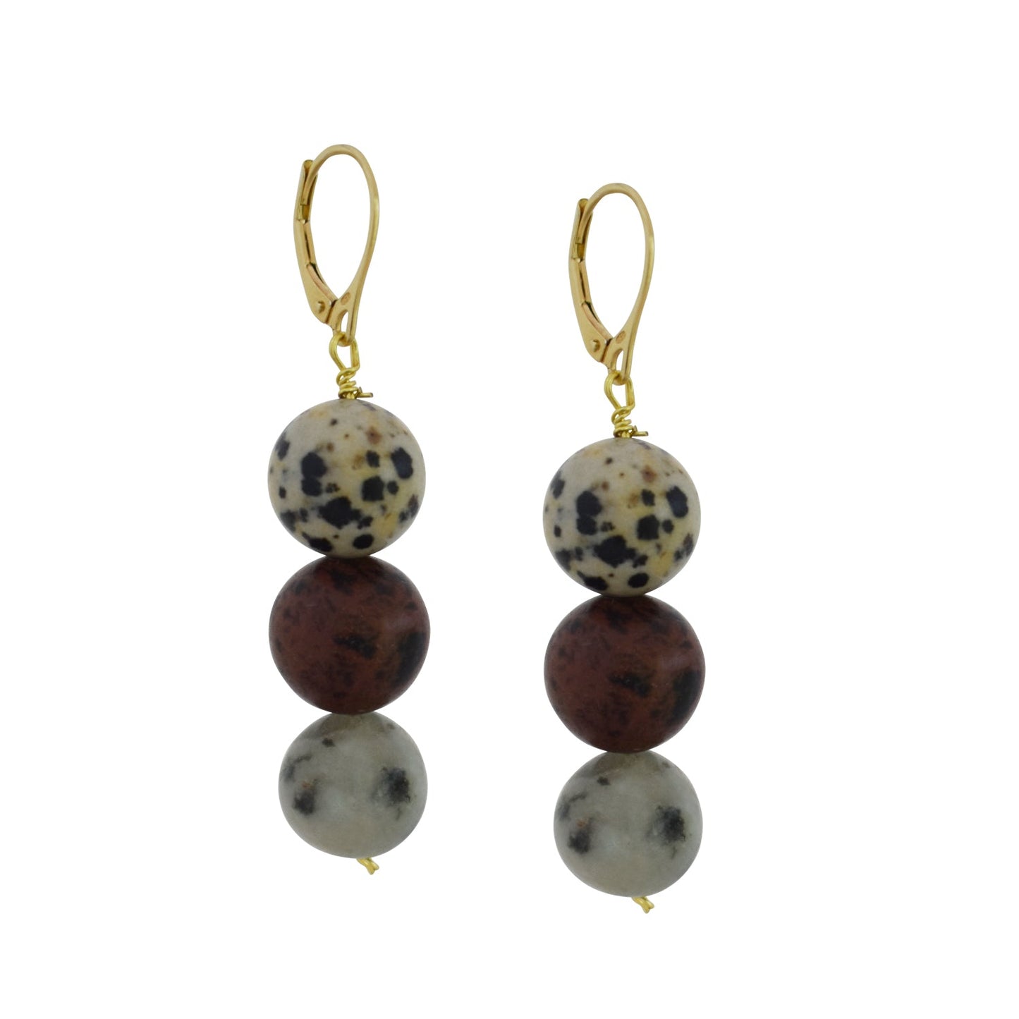 Poppy, Dalmatian & Sesame Jasper Yellow gold vermeil or 9k or 18k gold earrings, Bloom Collection | by nlanlaVictory-1