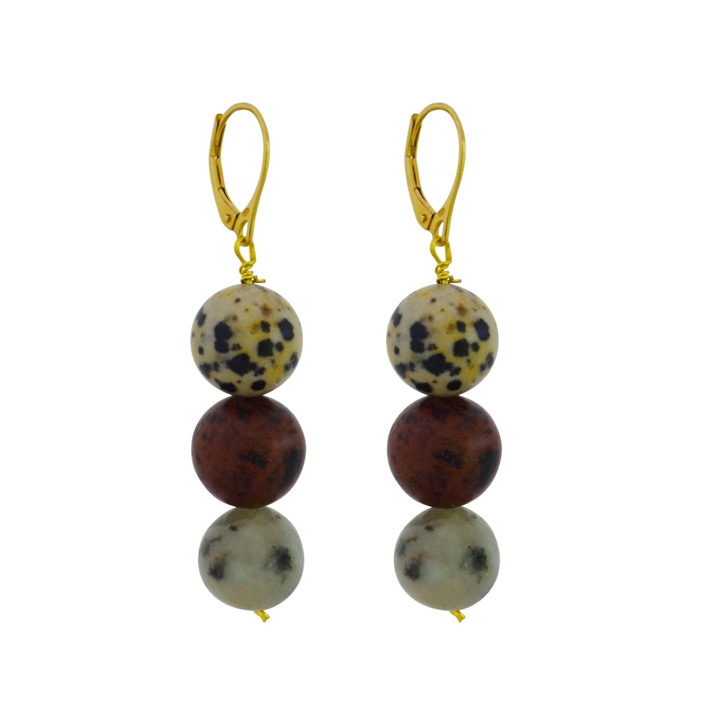 Poppy, Dalmatian & Sesame Jasper Yellow gold vermeil or 9k or 18k gold earrings, Bloom Collection | by nlanlaVictory-0