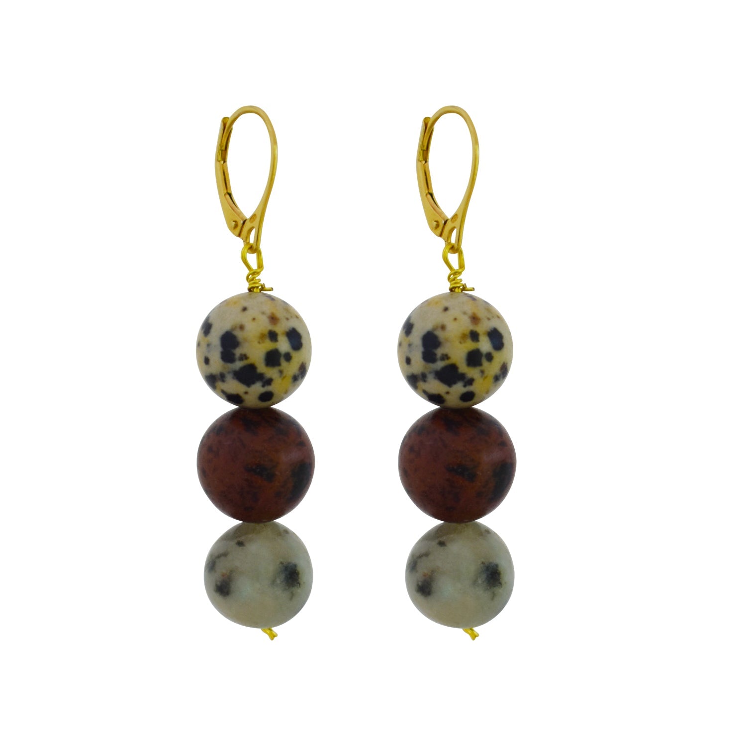 Poppy, Dalmatian & Sesame Jasper Yellow gold vermeil or 9k or 18k gold earrings, Bloom Collection | by nlanlaVictory-0