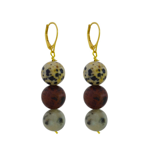 Poppy, Dalmatian & Sesame Jasper Yellow gold vermeil or 9k or 18k gold earrings, Bloom Collection | by nlanlaVictory-0