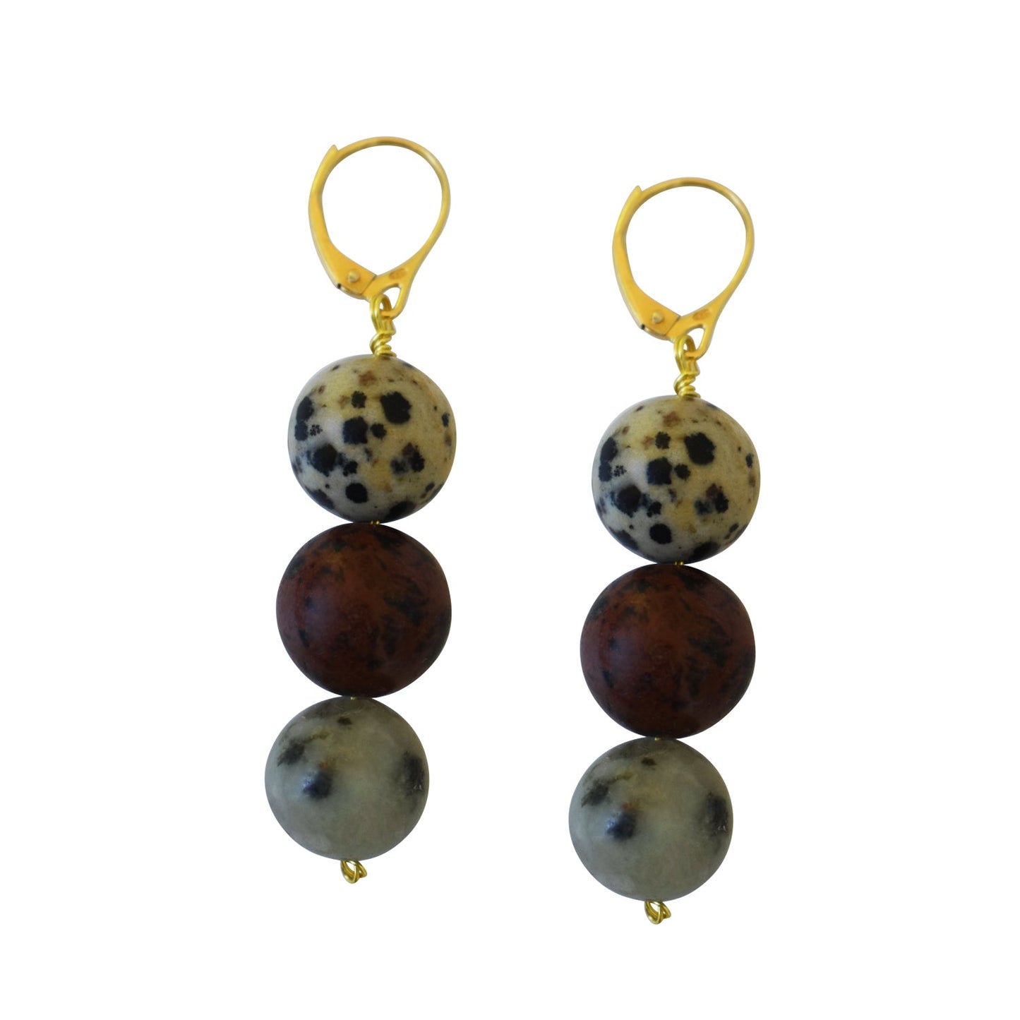 Poppy, Dalmatian & Sesame Jasper Yellow gold vermeil or 9k or 18k gold earrings, Bloom Collection | by nlanlaVictory-2